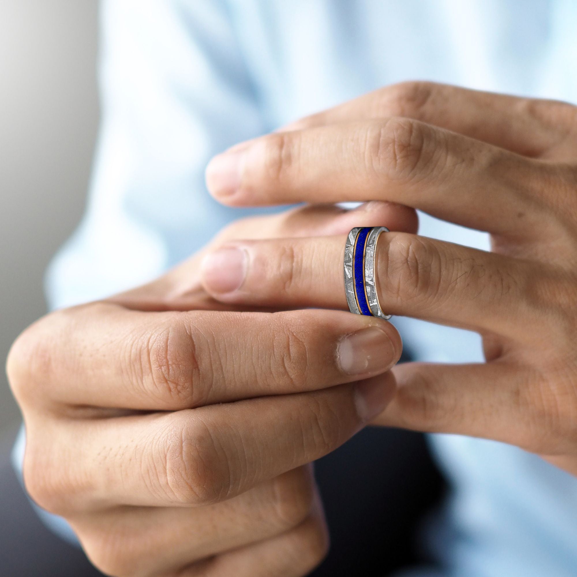 Meteorite Wedding Band Set | Couple Wedding Bands | Lapis Lazuli Meteorite Ring for Women | Tungsten with Rose Gold Wedding Bands for Him & Her