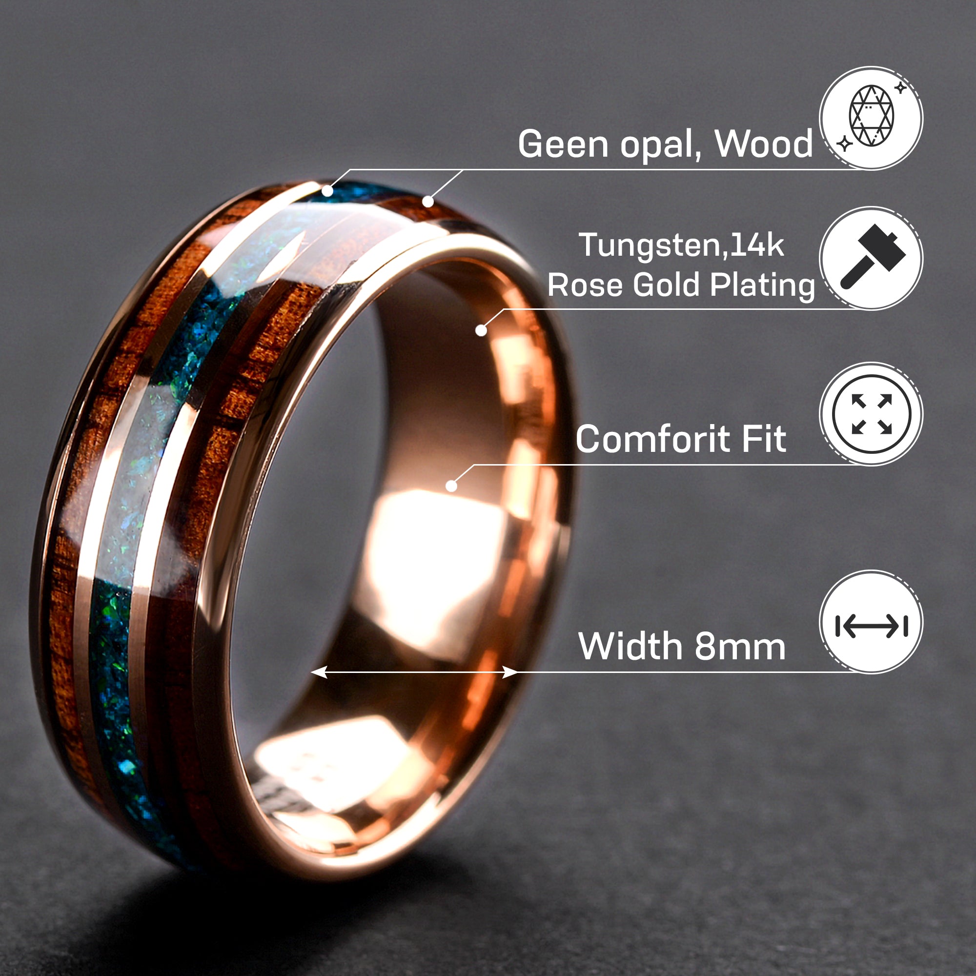 Tungsten Meteorite Ring for Men | Gold Plated Wedding Band | 8mm