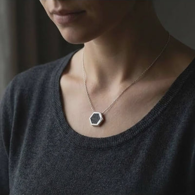 Star Map - Lunar Meteorite and Moissanite - Pendant — wearing video