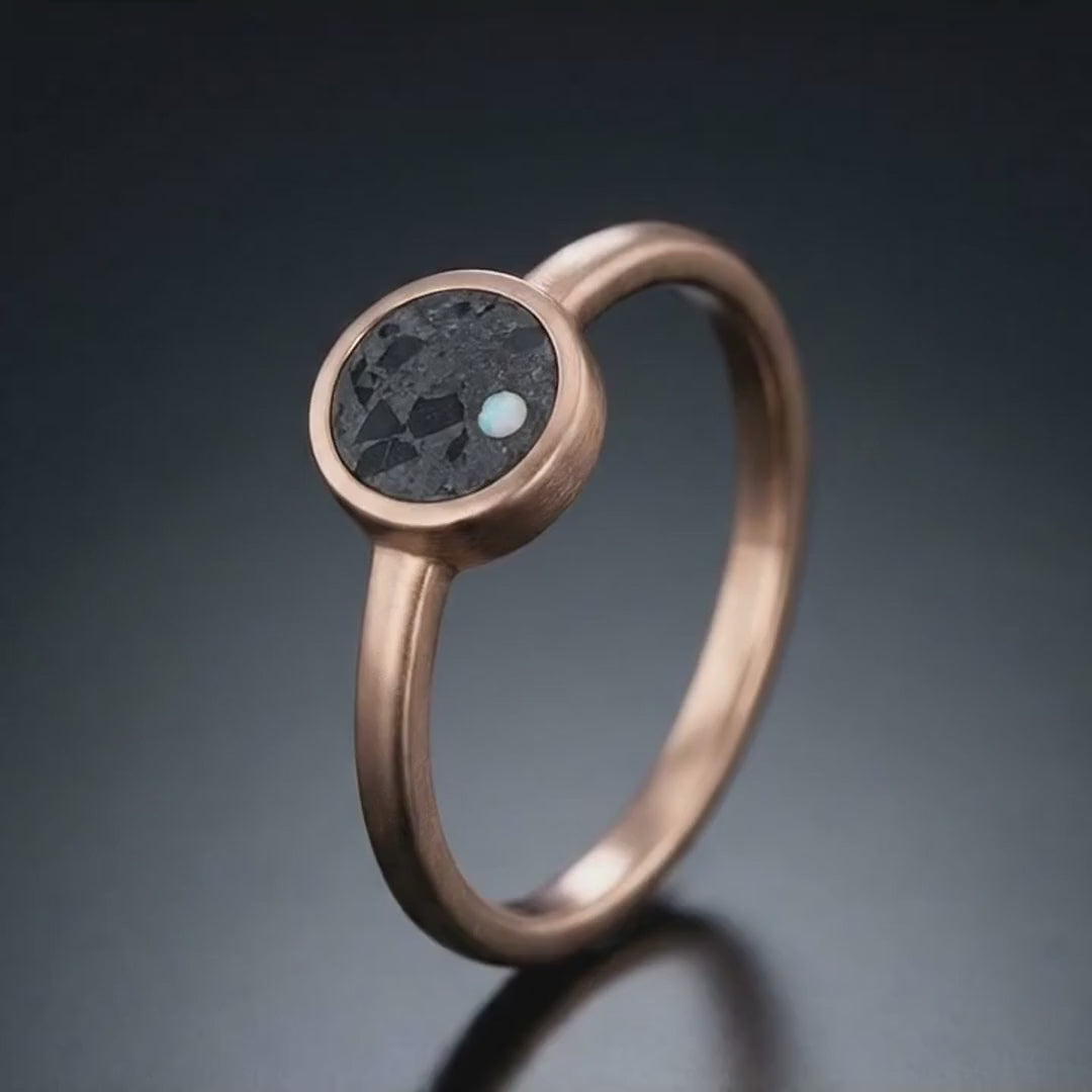 Selena - Lunar Meteorite and Opal - Signet Ring — SPR rotation