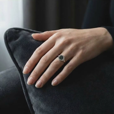 Nova - Lunar Meteorite and Moissanite - Signet Ring — wearing video