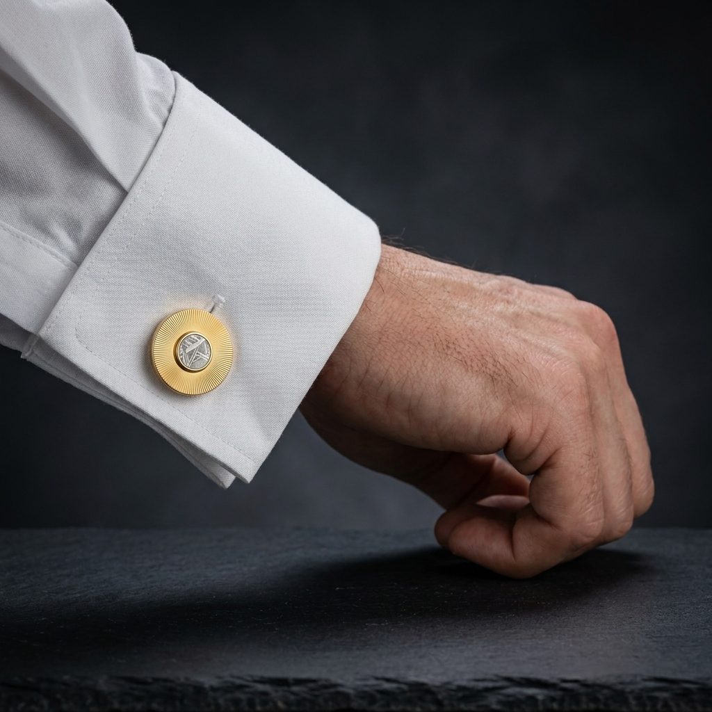 Helios Sun - Muonionalusta Meteorite and Gold Sunburst - Cufflinks