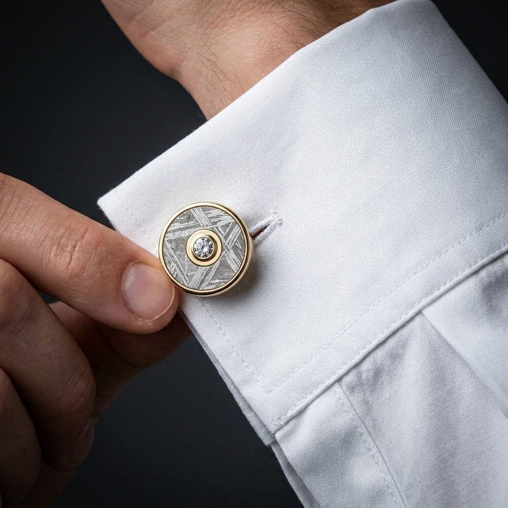 Pulsar Round - Muonionalusta Meteorite and Moissanite - Cufflinks