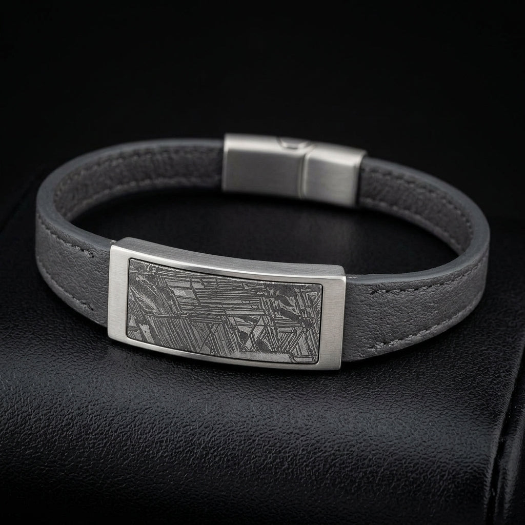 Cosmic Strap — Men's Slim Aletai Meteorite Leather Bracelet