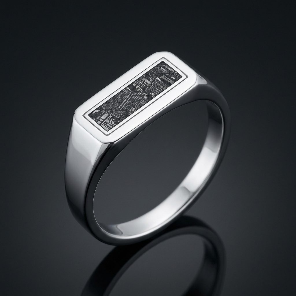 Inlay Bar - Black Aletai Meteorite - Slim Signet Ring