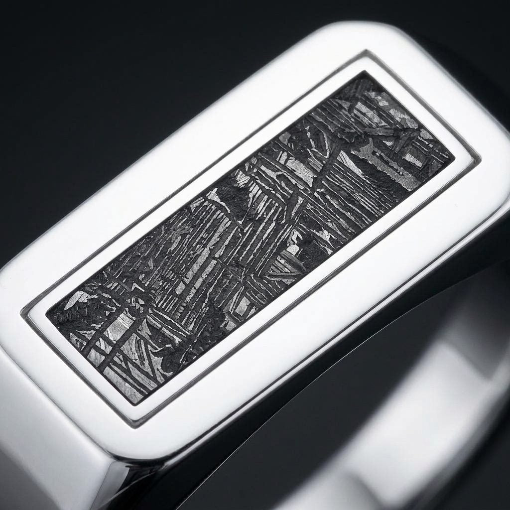 Inlay Bar - Black Aletai Meteorite - Slim Signet Ring