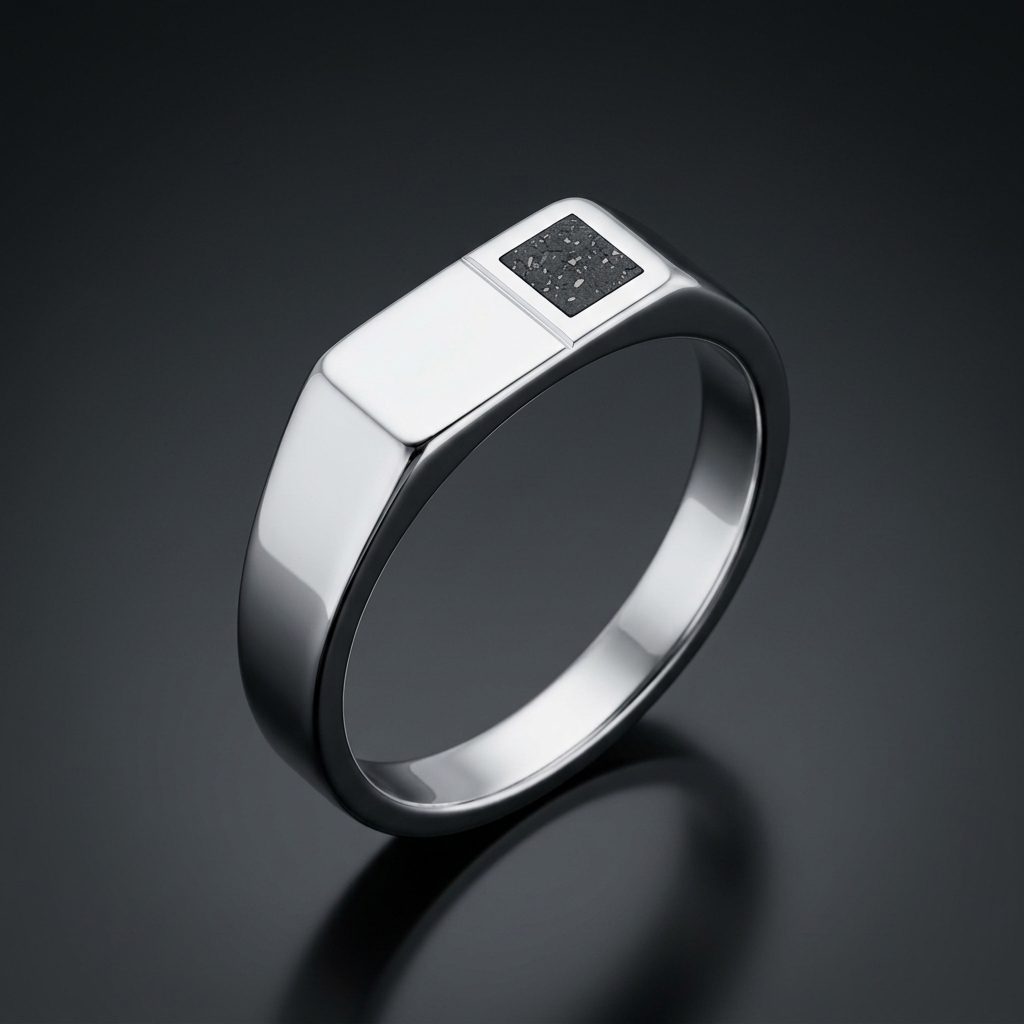 North - Lunar Meteorite Window - Slim Signet Ring