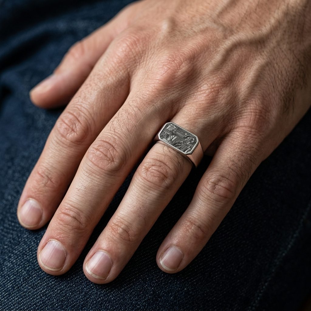 Slate - Black Aletai Meteorite - Slim Signet Ring