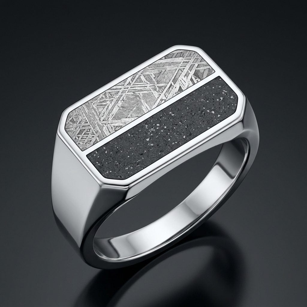 Tide Line - Muonionalusta & Lunar Meteorite - Slim Signet Ring