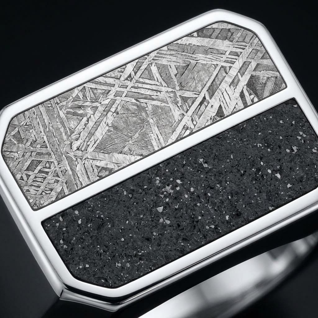 Tide Line - Muonionalusta & Lunar Meteorite - Slim Signet Ring