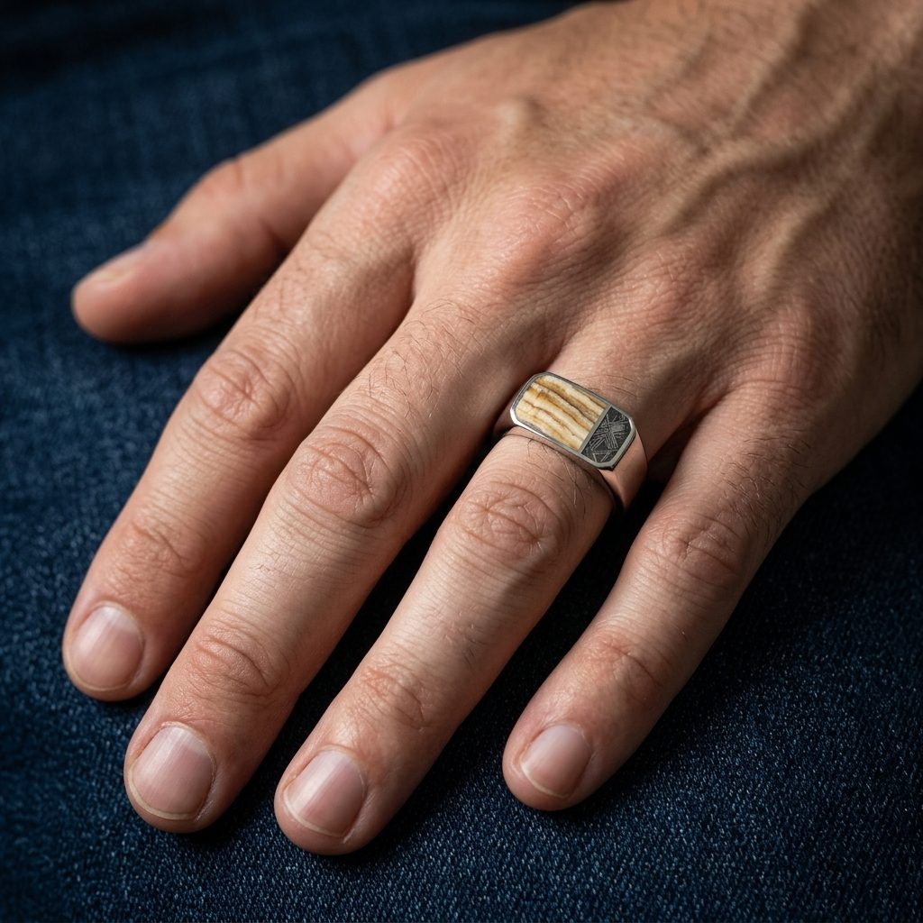 Two Thirds - Mammoth Tooth & Aletai Meteorite - Slim Signet Ring