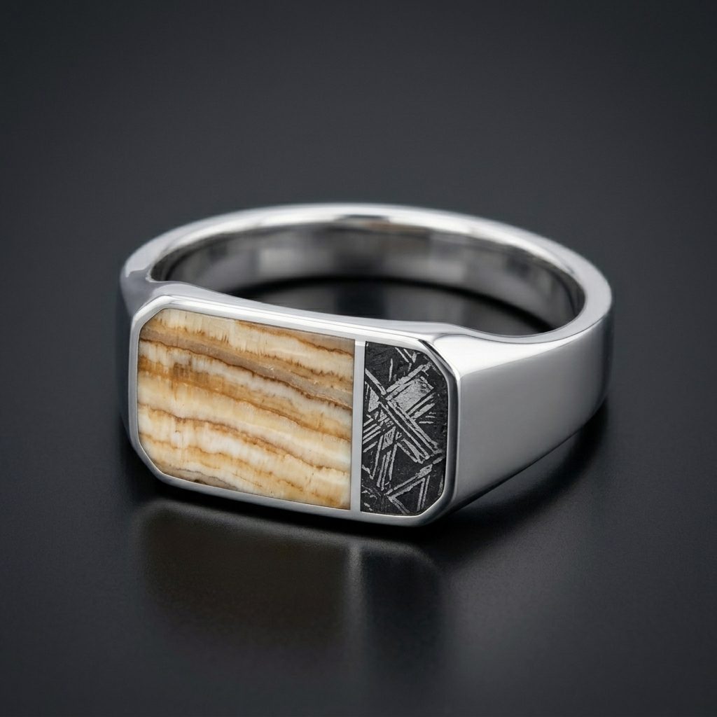 Two Thirds - Mammoth Tooth & Aletai Meteorite - Slim Signet Ring