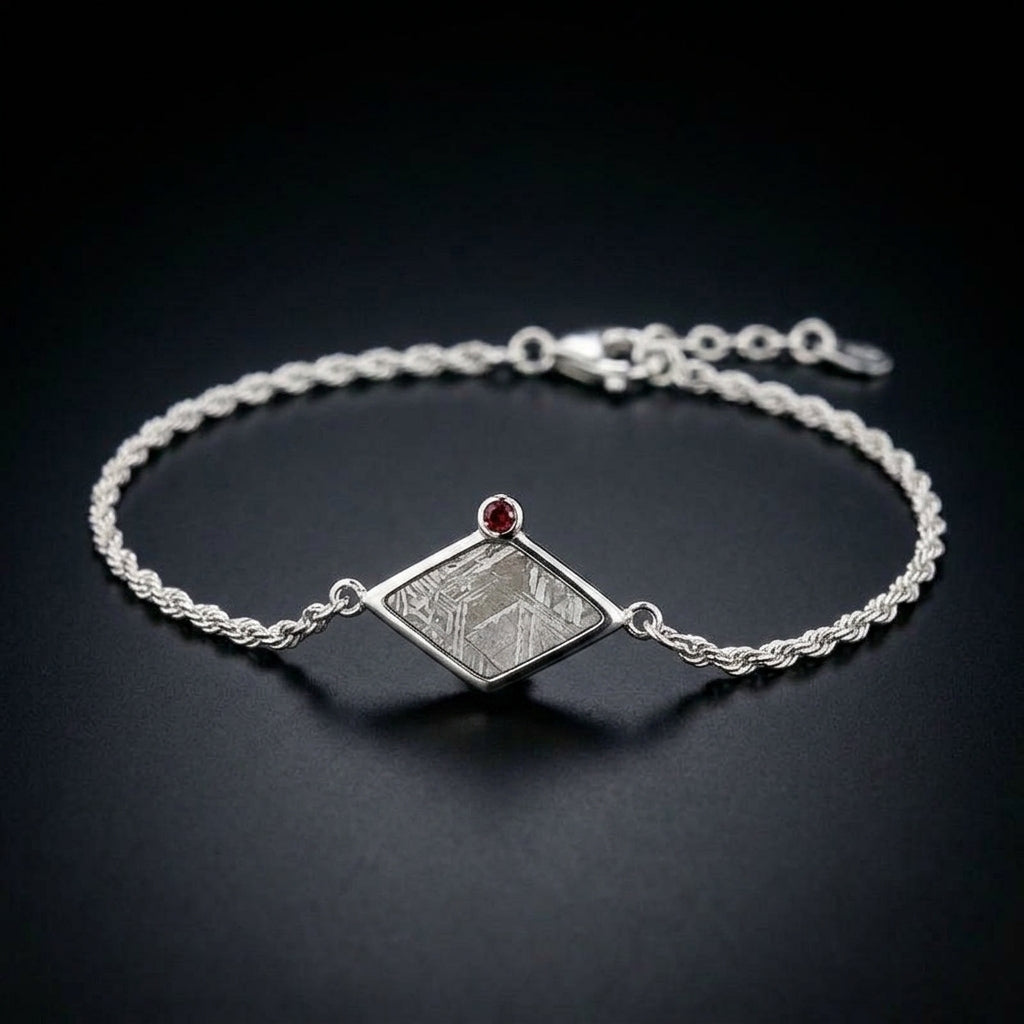 Twilight — Meteorite & Garnet Rope Chain Bracelet
