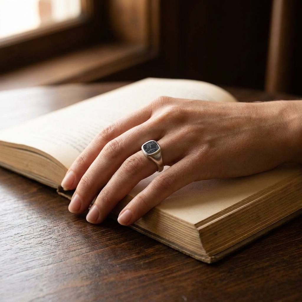 Artemis - Lunar Meteorite - Signet Ring — lifestyle_scene