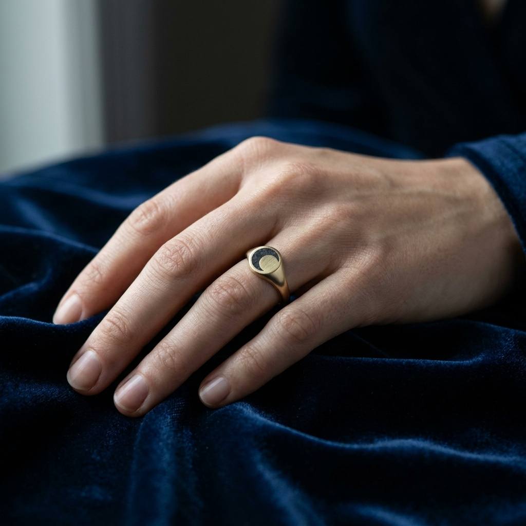 Crescent - Lunar Meteorite - Signet Ring — lifestyle_hand