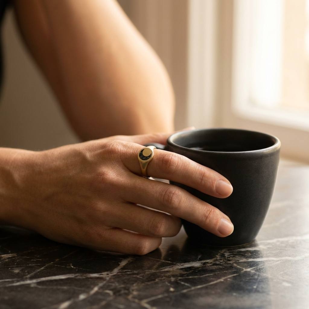 Crescent - Lunar Meteorite - Signet Ring — lifestyle_scene