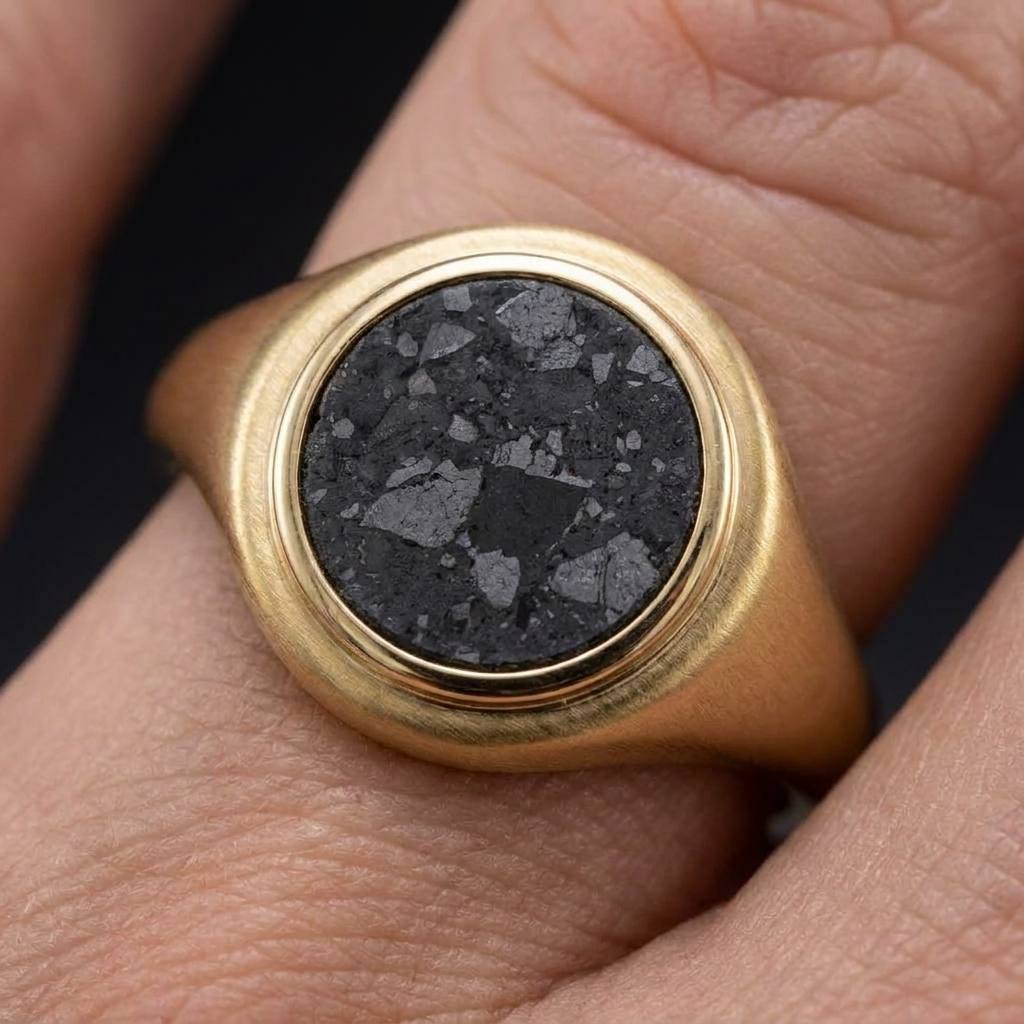 Gemini - Lunar Meteorite - Signet Ring — macro_face