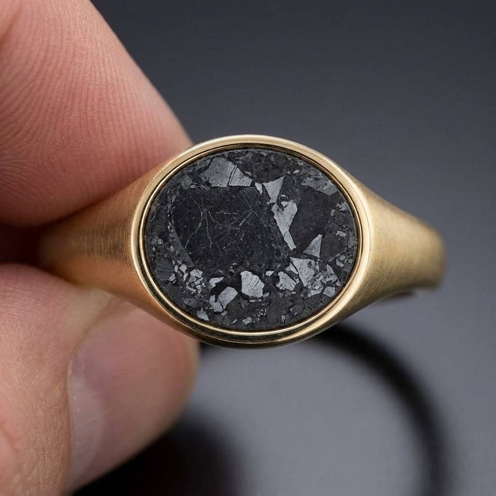 Luna - Lunar Meteorite - Signet Ring — macro_face