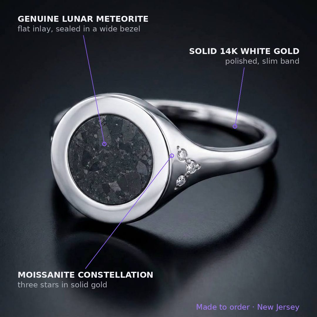 Nova - Lunar Meteorite and Moissanite - Signet Ring — nova_annotated