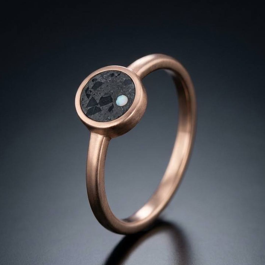 Selena - Lunar Meteorite and Opal - Signet Ring — hero