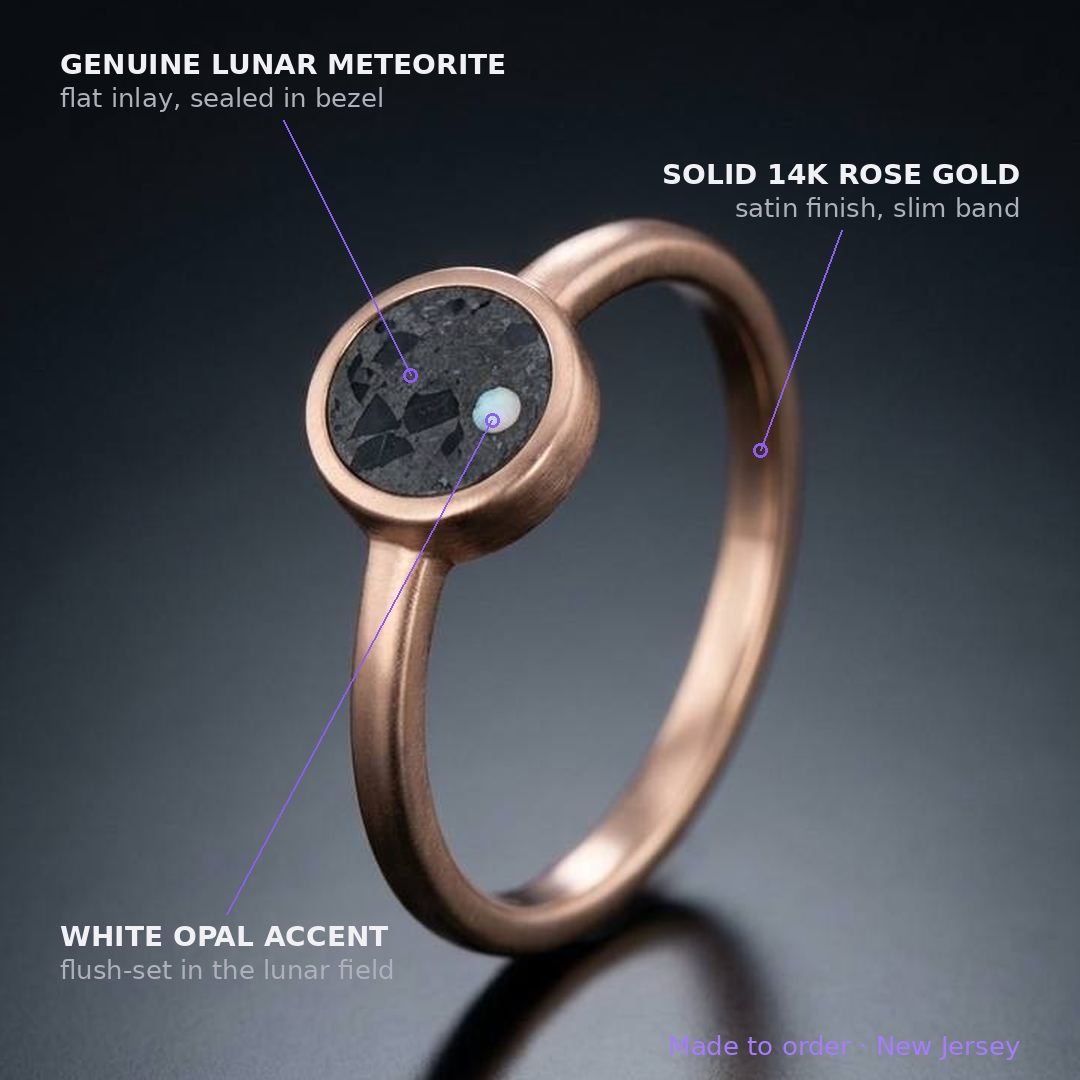 Selena - Lunar Meteorite and Opal - Signet Ring — annotated