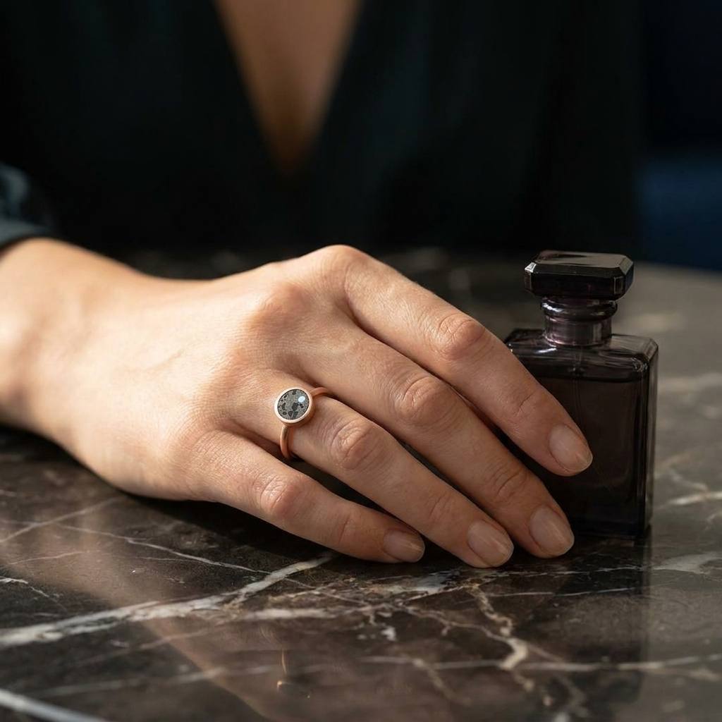 Selena - Lunar Meteorite and Opal - Signet Ring — lifestyle_scene