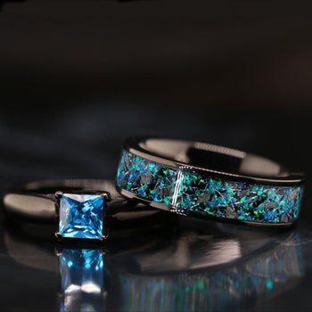 Three Stone Moissanite & Meteorite Engagement Ring | Jewelry by Johan -  Jewelry by Johan