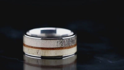 Kingsway Natural Deer Antler Ring With Koa Wood Inlay – Stainless Steel Unisex Wedding Band – Sizes 7-13, Hypoallergenic