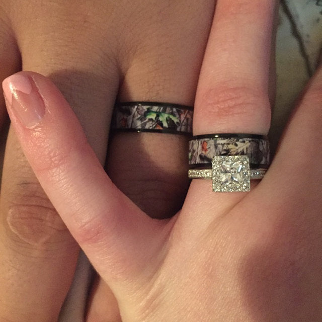 Mens & Womens Black Camo Wedding Ring Set Titanium Sterling Silver  Engagement Rings
