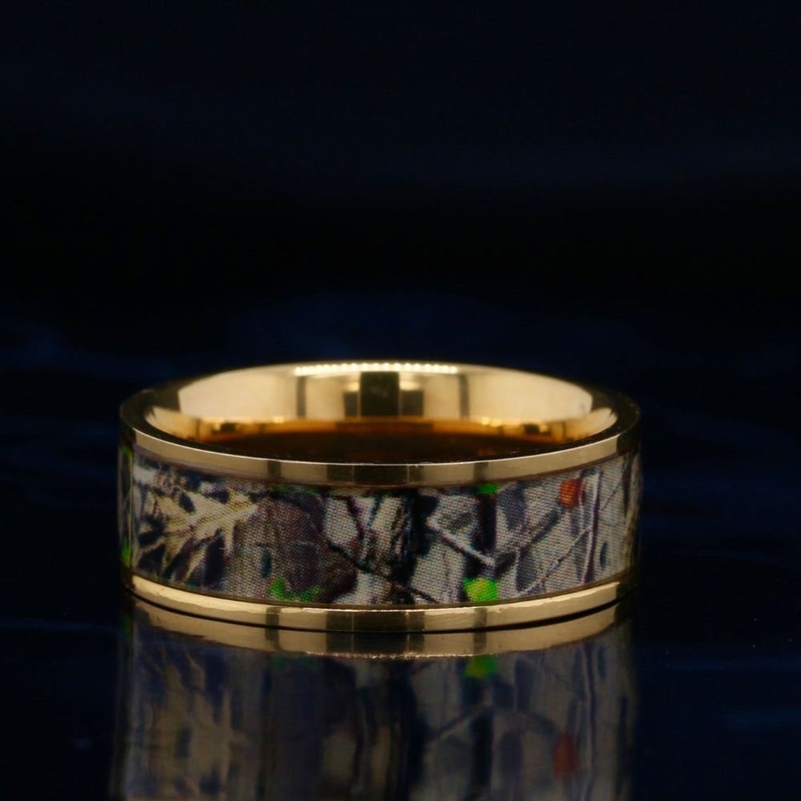 14K Gold Camo Ring Camouflage Wedding Band