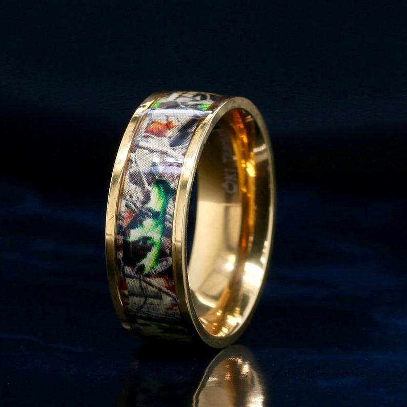 14K Gold plating Camo Ring Camouflage Wedding Band | Titanium Wedding Band