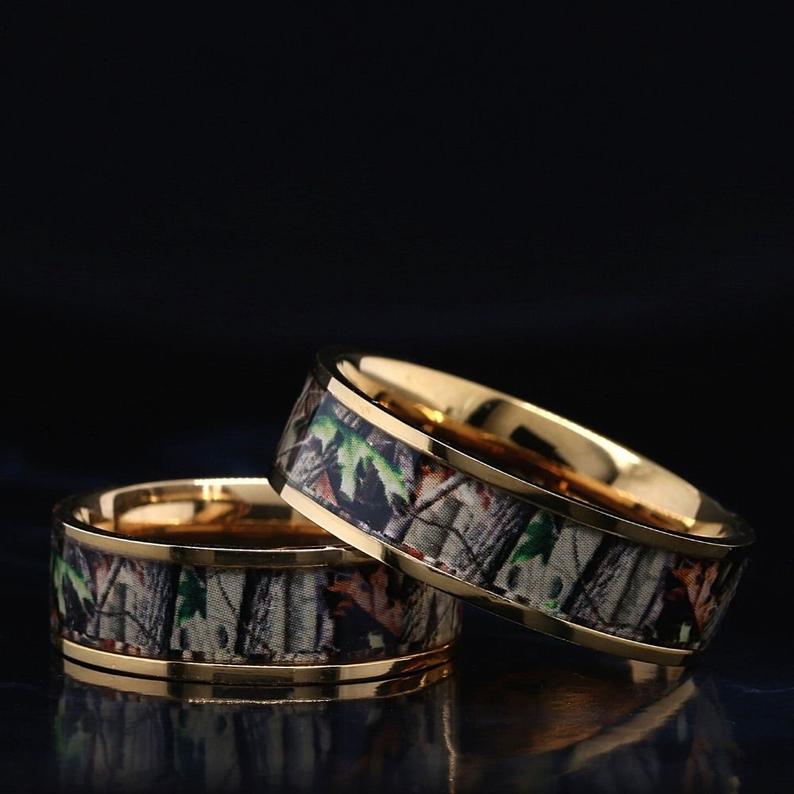 14K Gold plating Camo Ring Camouflage Wedding Band | Titanium Wedding Band