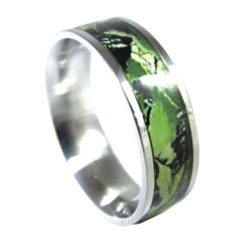 Stainless Steel Ring for Men | Green Camo Wedding Band for Men| 8mm