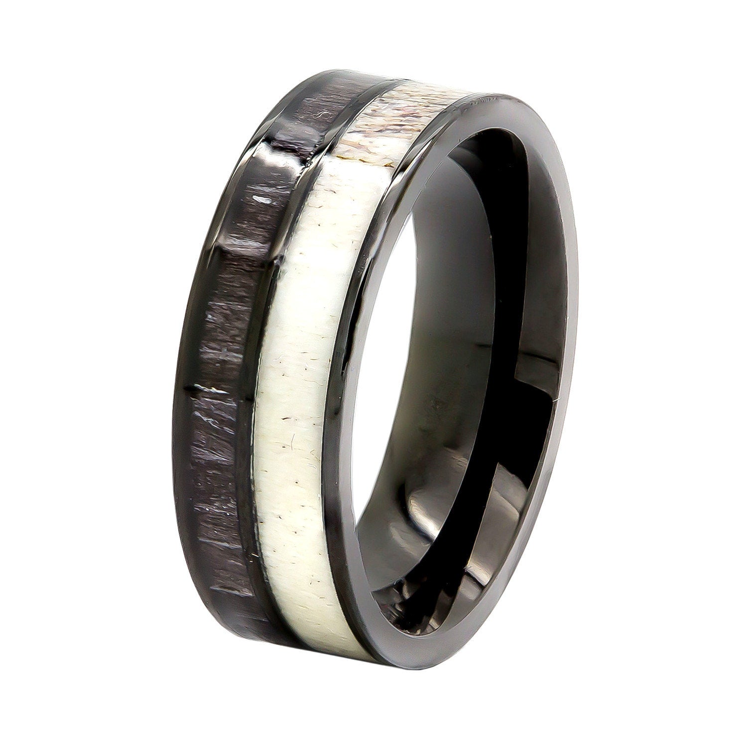 His & Her Deer Antler Wedding Rings Black Koa Wood Ring Set