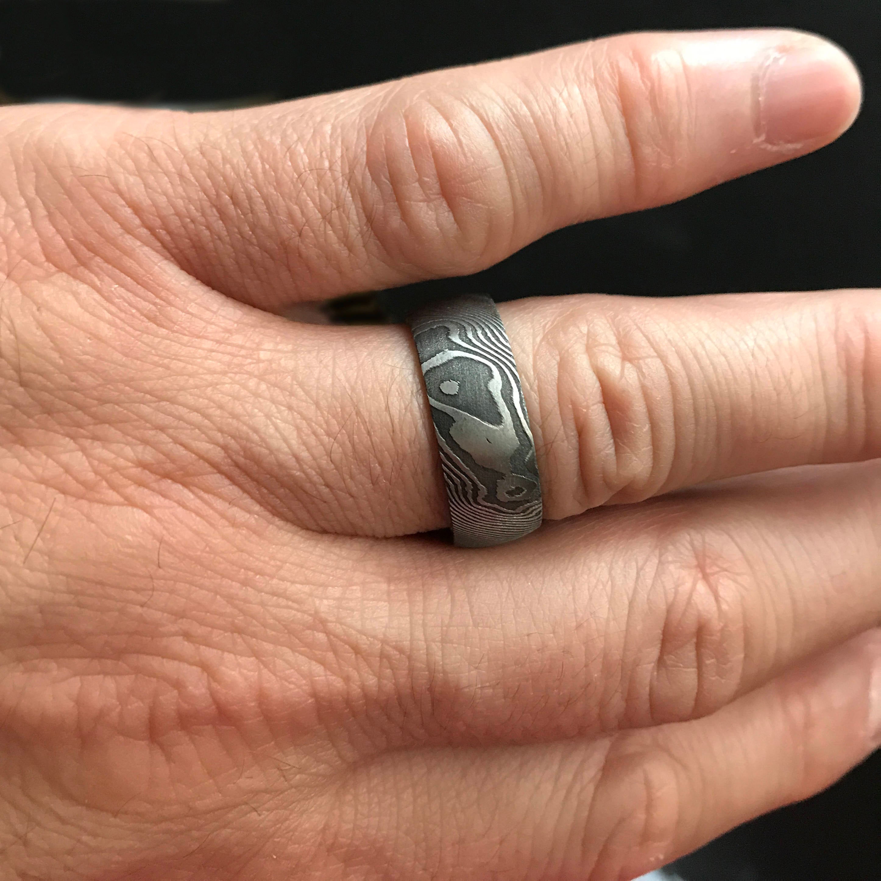 Damascus Steel Ring Wedding Band 8mm