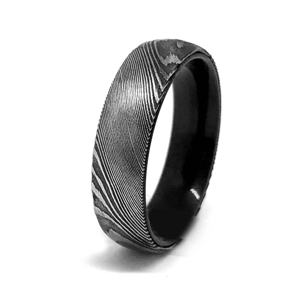 Black Damascus steel Ring for Men | Mokume Gane Wedding Band for Men | 6mm