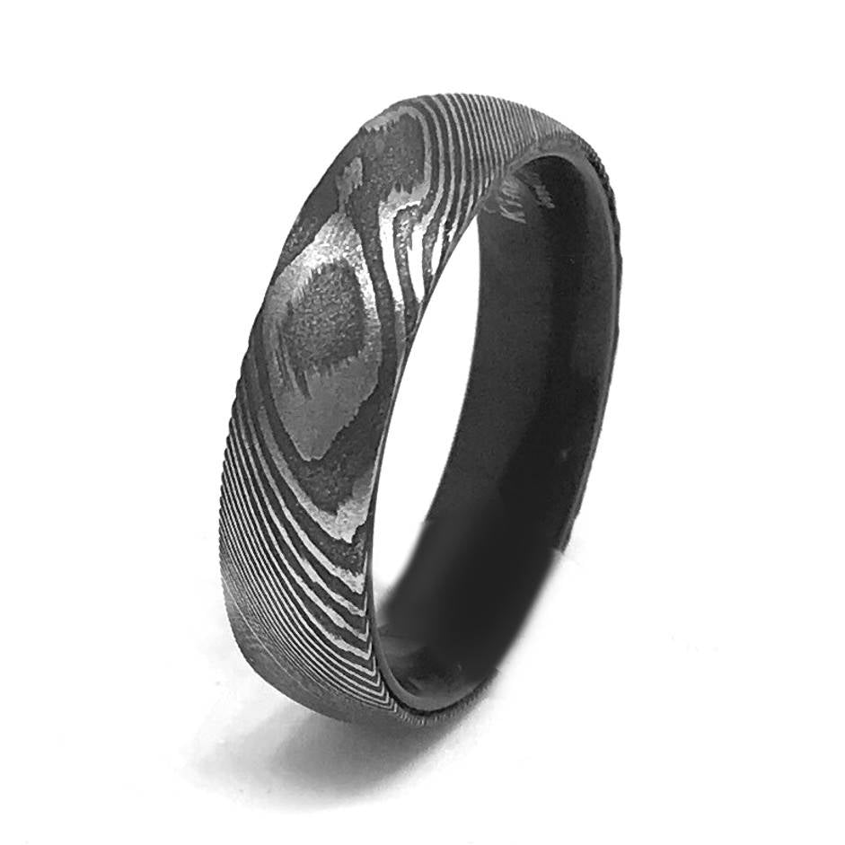 His and Her Damascus Steel Wedding Rings Set Mokume Gane Wedding Band Set