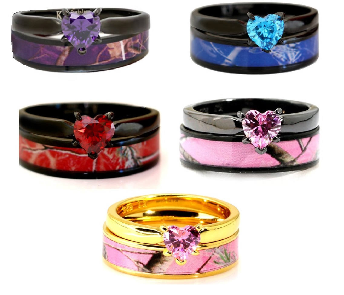 Black Camo Wedding Ring Sets for Men Women Matching Bands for Him Size 7  and Her Size 7 - Walmart.com