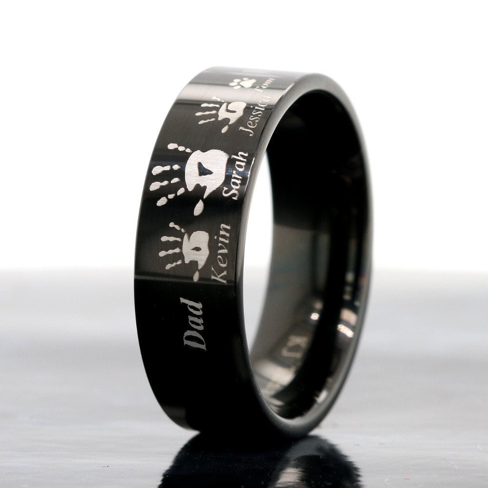 Family Handprint Ring for Men | Tungsten Wedding Band for Men | 8mm