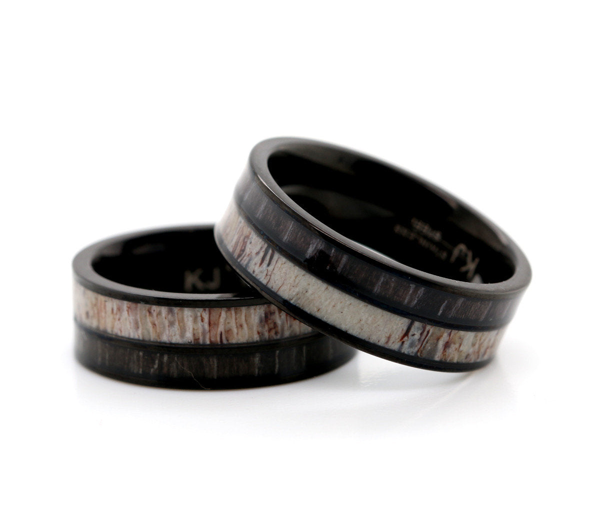 His & Her Deer Antler Wedding Rings Black Koa Wood Ring Set