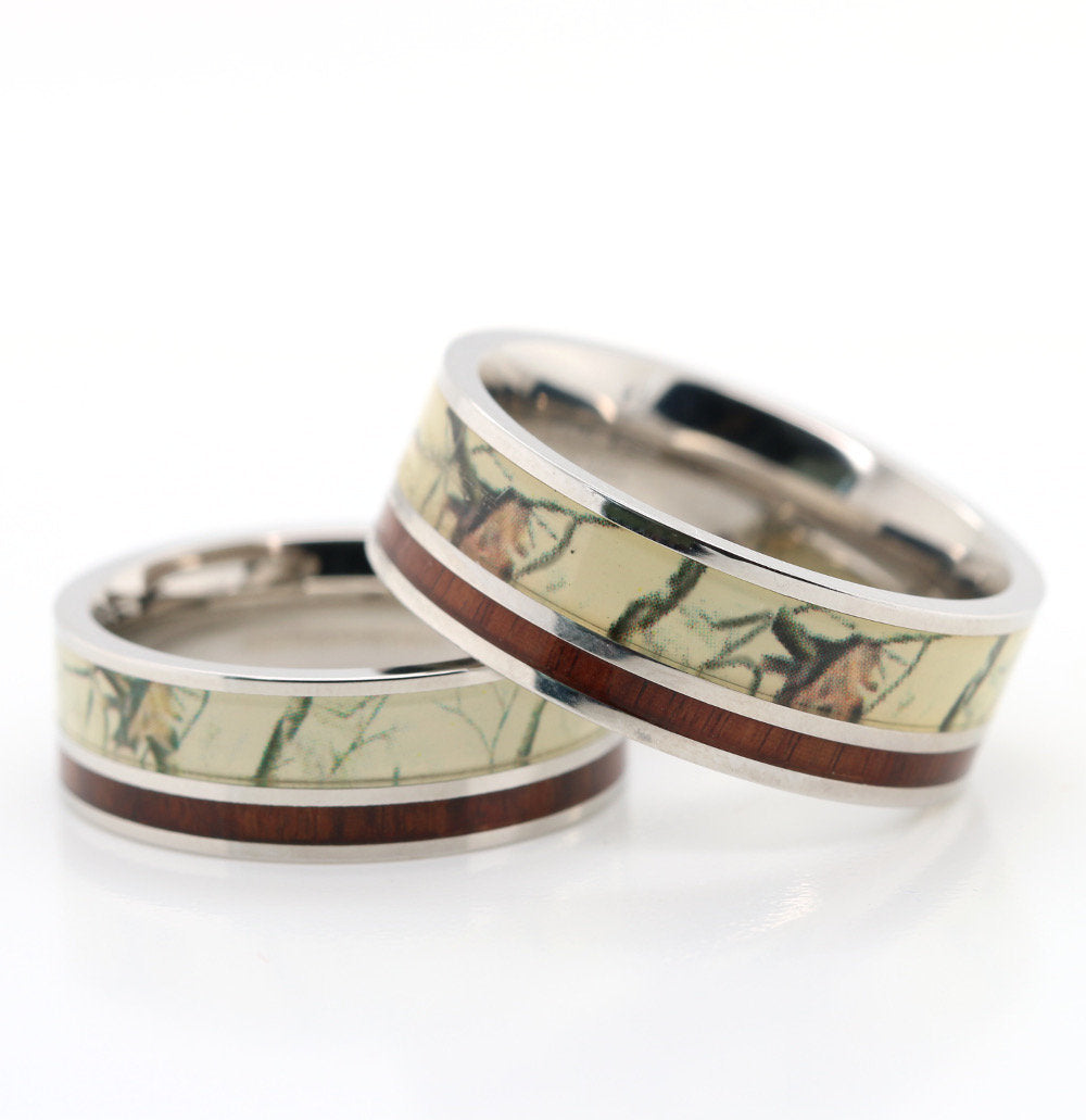 His and Her Snow Camo Wedding Ring Set