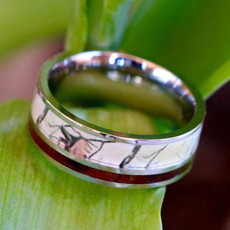 His and Her Snow Camo Wedding Ring Set