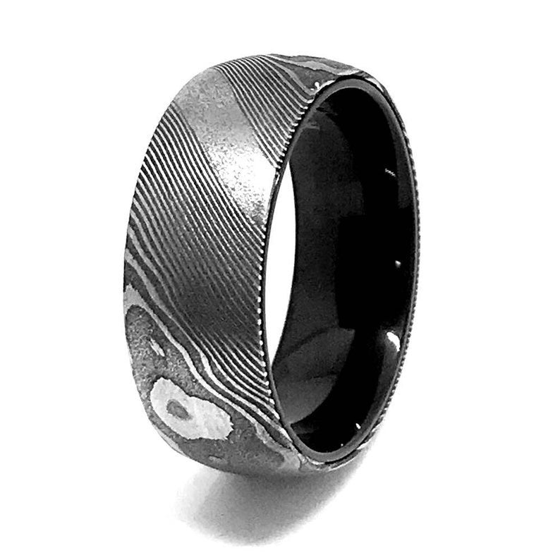 Damascus Steel Ring Mokume Gane Wedding Band 8mm
