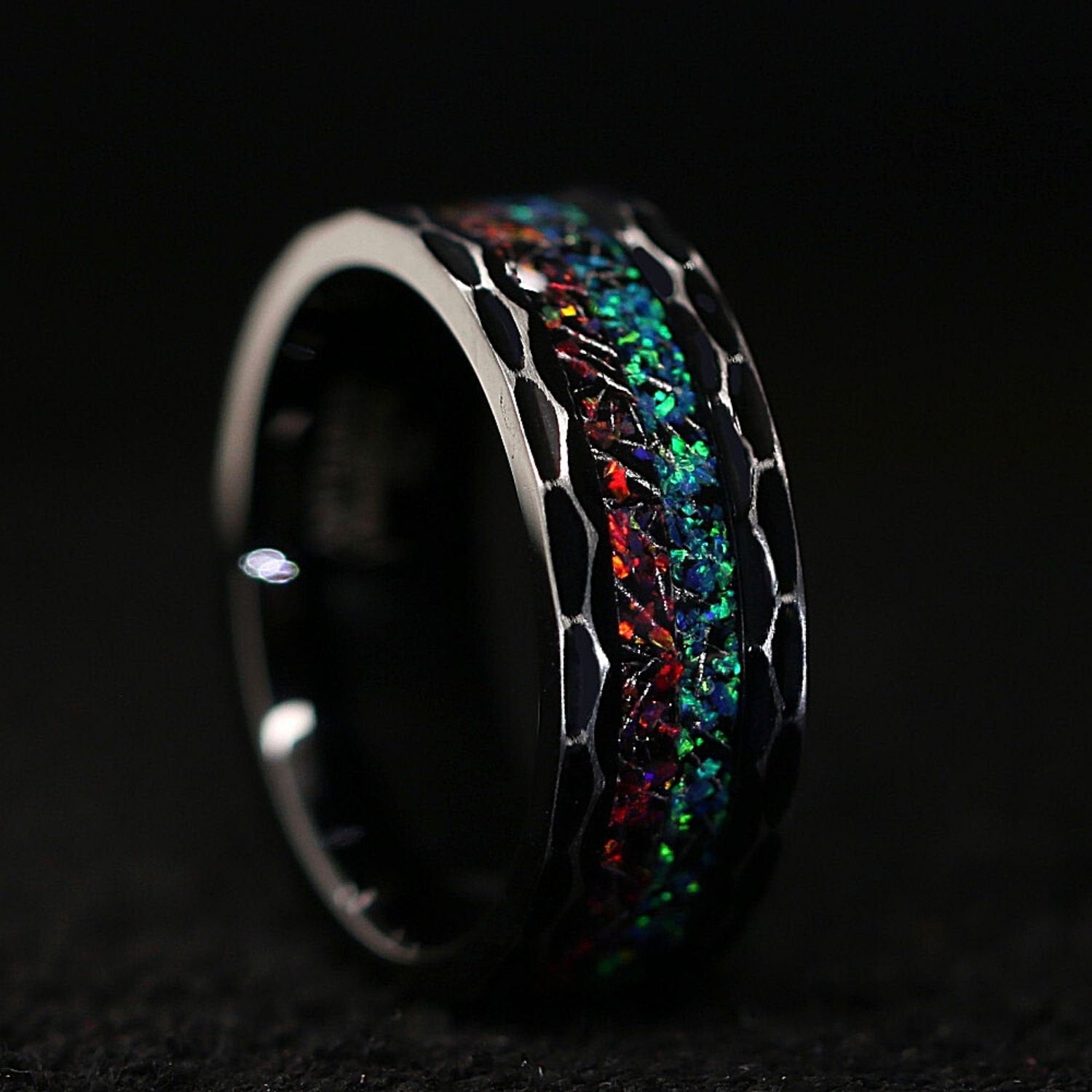 Stainless Steel Ring for Men | Opal Wedding Band for Men | 8mm