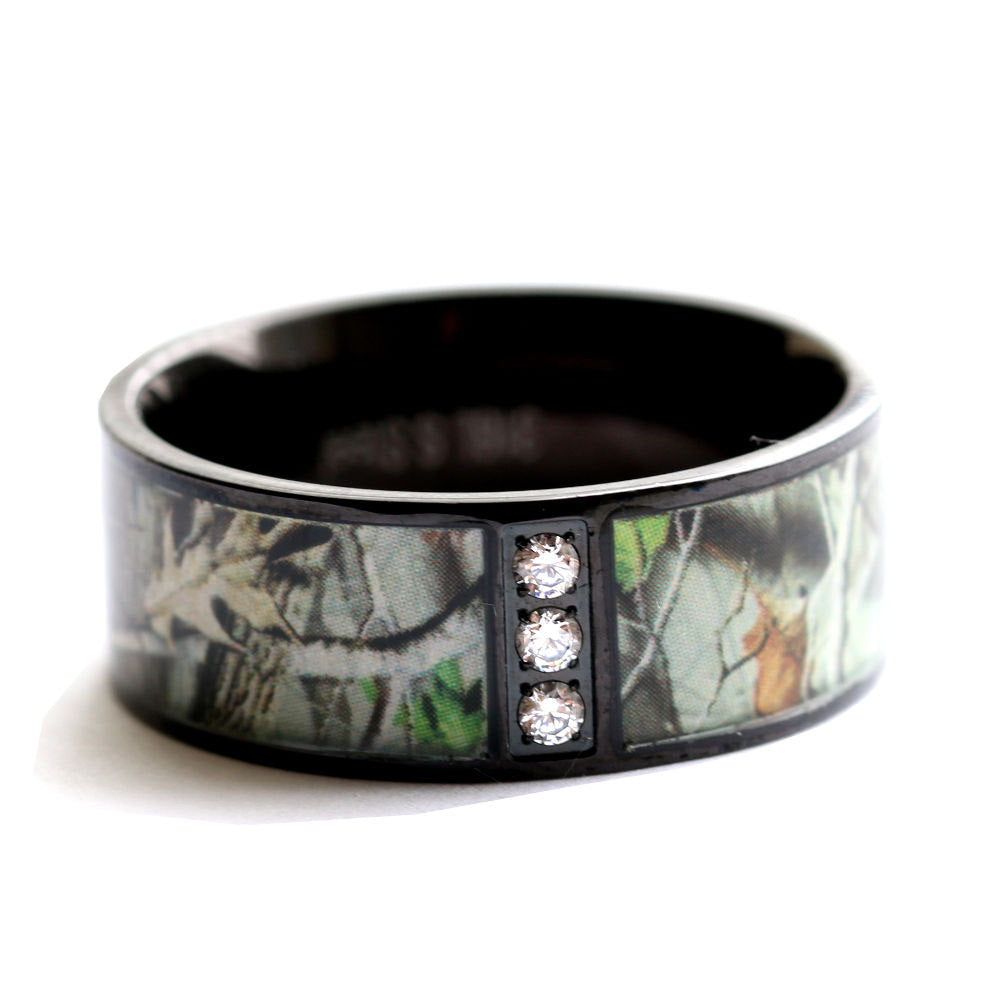 Stainless Steel Black Camo Ring Hunting Camouflage Wedding Band