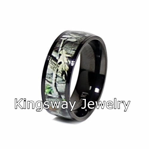 Mens & Womens Black Camo Wedding Ring Set Titanium Sterling Silver Engagement Rings