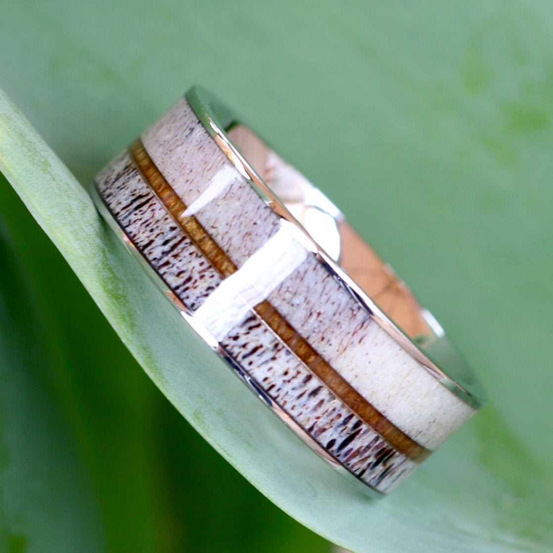 Deer Antler Ring with Koa Wood Inlay