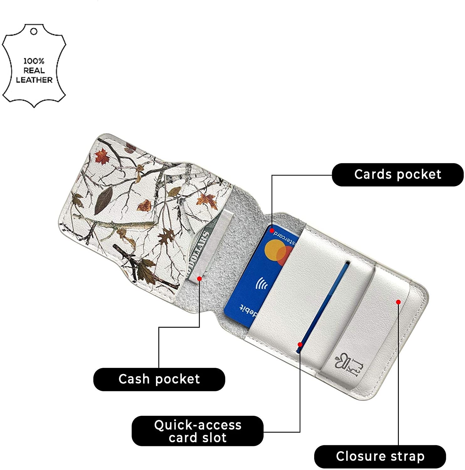 White Camo Wallet Leather Minimalist Wallet Unique Camouflage Design